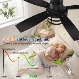 MUPOO massief hout Plafondventilator met Verlichting 132 cm - Energiezuinige DC Motor&Afstandsbediening-Muisstil- Zomer- en winterstand-6 Snelheden & Timer- ventilator lamp plafond Voor Woonkamer,Hoge Plafonds & Eetkamer — thumbnail 2