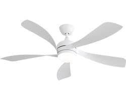 Plafondventilator Met Lamp - Stille ventilator - 5 ABS Bladen - Ø 52 inch - Dimbare lamp met 3 lichtstanden - 6 standen voor de windkracht - Met Afstandsbediening - LED's Light - Wit — afbeelding 1