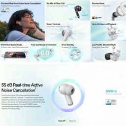 OnePlus Nord Buds 4 Pro - Draadloze Oordopjes - Bluetooth 6.0 - 54u Batterij - Active Noise Cancelling - Radiant Grey — thumbnail 2