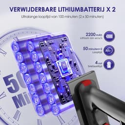 Saikefy Steelstofzuiger - steelstofzuiger draadloos - 2 accu's - 2 Standen Zuigkracht - LED-Display - 1,8L - Voor Tapijt, Harde Vloeren en Dierenharen - Paars — thumbnail 2
