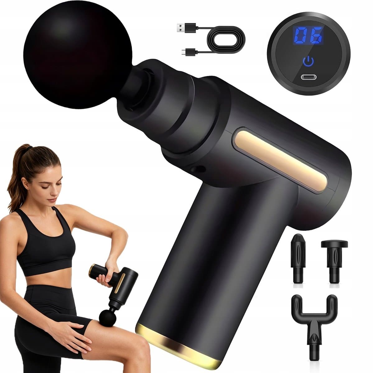 Massagepistool - Fascia Gun - LCD Display & 6 Snelheden - 4 Verwisselbare Massagekoppen - Stille Motor & Diepe Massage - 800mAh Oplaadbaar - Voor Thuis, Sport & Herstel — afbeelding 1