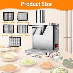 Elektrische Groentesnijder - Fruitsnijder Raspmachine - Commercieel Gebruik - Hoge Capaciteit 150kg/u - 6 Snijmessen - Zilver — thumbnail 2
