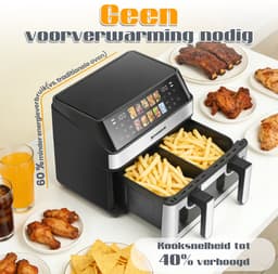 Sinaopus XXL Airfryer 8L – Met Dubbele Mand – 10 Kookprogramma’s – Onafhankelijke Snelle Opwarming – Geschikt voor Gezinnen – Kijkvenster – Eenvoudig te Reinigen – Capaciteit voor 4 tot 5 Personen — thumbnail 3