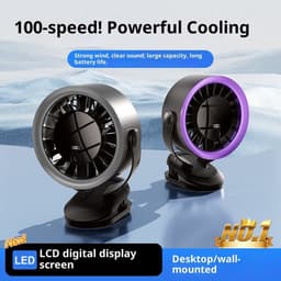 KZQ Universele Hogesnelheids Clipventilator Met Digitaal Display - 100 Windsnelheden 15cm Clip Herlaadbare Turbine Ventilator - Type C Geschikt Voor Boekenplank Thuis Reis En Buiten - Grijs — thumbnail 3