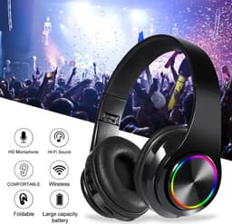 Bluetooth over-ear hoofdtelefoon, draadloos surroundgeluid, opvouwbaar, handsfree, met microfoon, high-fidelity stereo, ondersteunt Micro SD/TF/FM-kaarten voor laptops/telefoons/pc's. — thumbnail 3