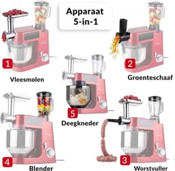 Keukenmachine - Keukenapparaat Mixer - Bakken Deeg Maken - Geïntegreerde Weegschaal - 8 Liter Kom - Rood — thumbnail 5