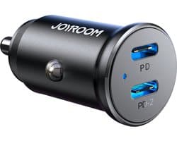 Joyroom 30W Mini Autolader - Dual Port 2x USB-C Snellaadpoorten - Zwart