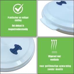 QUOVO® Magnetron Bord - Magnetron Bakjes met Deksel - Magnetron Bord met Deksel - Wit - 21cm x 21cm x 4cm — thumbnail 4