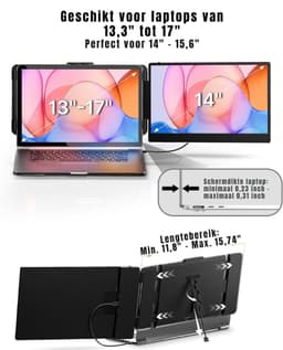 AHD® Professionele Portable Monitor - USB-C - 14 Inch - Draagbare Monitor - Portable Monitor Voor Laptop - Zwart - 2cm x 24cm x 24cm — thumbnail 2