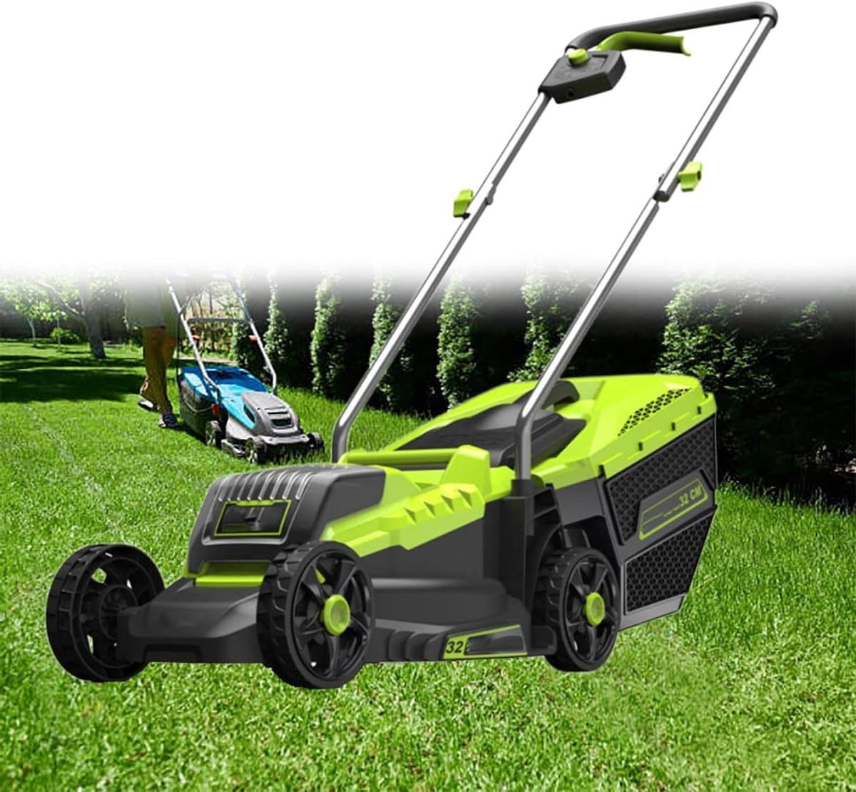 Elektrische Grasmaaier - Accu Grasmaaier - Gazon Onderhoud - Borstelloze Motor - 33 cm Snijdbreedte - Zwart — afbeelding 1