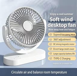 KZQ Usb Tafelventilator Stil Kantelbaar Met 3 Snelheden - Bureauventilator Voor Koeling Thuis En Kantoor - Wit — thumbnail 2