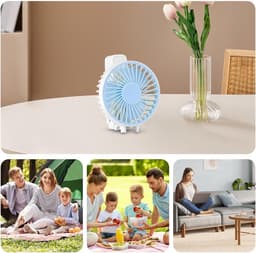 Handventilator - Draagbare Ventilator - Mini Ventilator - USB Oplaadbaar - 3 Standen - Draadloze Tafelventilator - Voor Thuis, Kantoor, Buiten En Reizen - Wit / Blauw — thumbnail 3