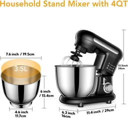 Deegmixer - Bakmachine - Thuis Bakken - Krachtige 1000W Motor - 3.5L Kom - Zilver — thumbnail 5
