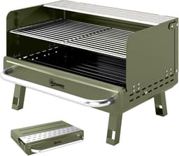 Opvouwbare Houtskoolbarbecue - Draagbare BBQ Met Verstelbaar Grillrooster En Zijtafel - Groen - RVS Camping Grill — thumbnail 2