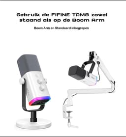 FIFINE TAM8 XLR - USB / XLR Studio microfoon - Flexibele Arm ( BM88 ) - Met kabelgoot - Geschikt voor PC/PS4/PS5 - RGB - Podcast - Gaming - Streaming - Wit — thumbnail 2