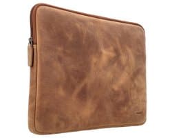 Accezz Leather Laptop Sleeve met rits - Laptop Hoes geschikt voor 13 / 13.3 / 13.6 / 14 / 14.2 inch - Cognac