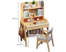 Computerbureau Compact met Opzetkast, Schappen en Lades – 31 inch (ca. 79 cm) Ruimtebesparend Home Office Bureau – Multifunctioneel Studie-, Werk- en Laptoptafel – Massief Hout Look – Naturel