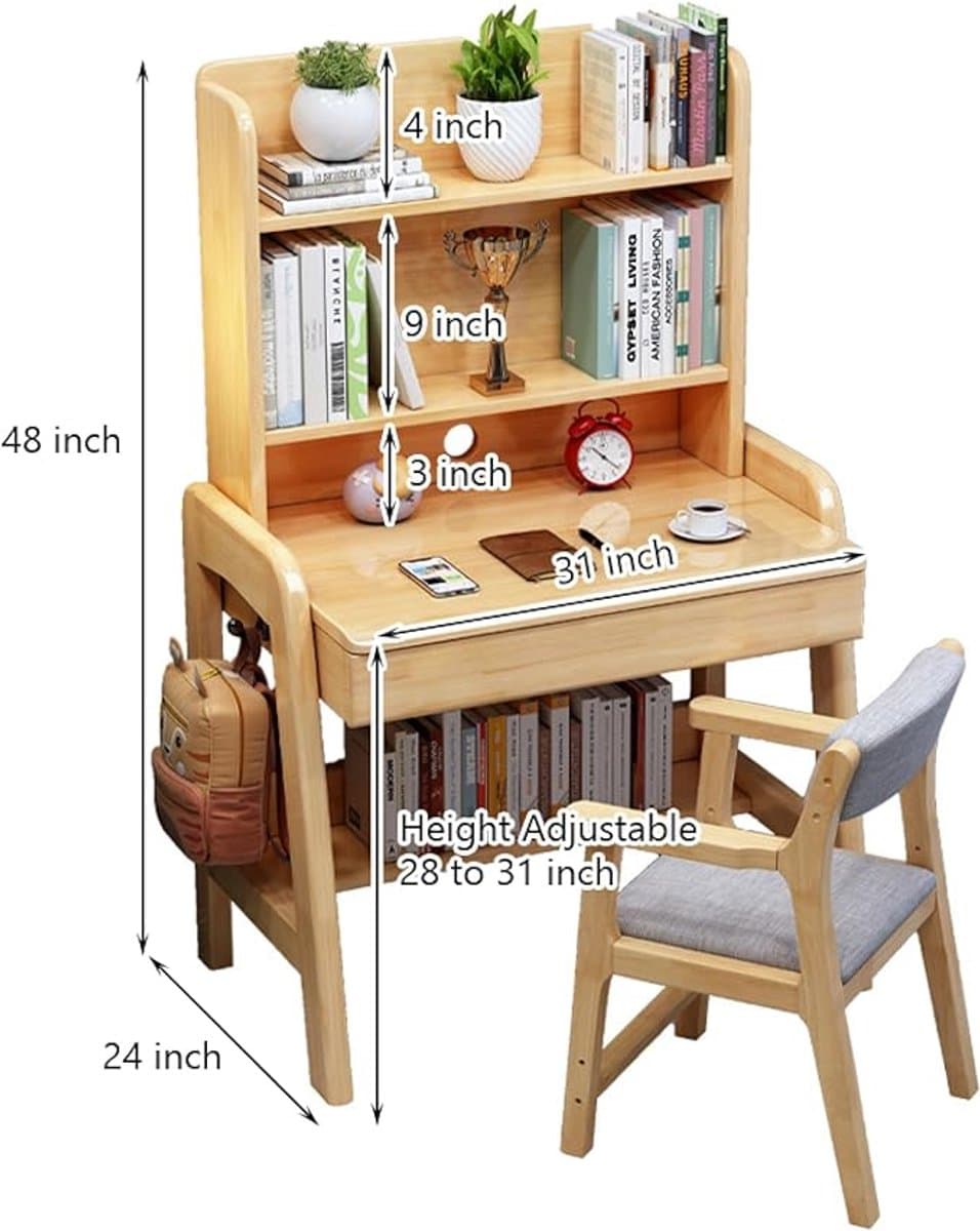 Computerbureau Compact met Opzetkast, Schappen en Lades – 31 inch (ca. 79 cm) Ruimtebesparend Home Office Bureau – Multifunctioneel Studie-, Werk- en Laptoptafel – Massief Hout Look – Naturel — afbeelding 1