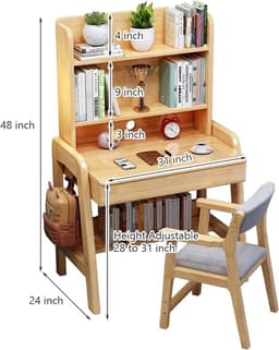 Computerbureau Compact met Opzetkast, Schappen en Lades – 31 inch (ca. 79 cm) Ruimtebesparend Home Office Bureau – Multifunctioneel Studie-, Werk- en Laptoptafel – Massief Hout Look – Naturel — thumbnail 1