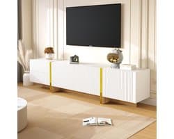 Tv-kast - Mediabureau Dressoir - Opbergen Entertainment - Hoogglans Afwerking - 190x35x45 cm - Goud Wit