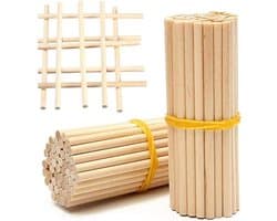 Houten Stokken voor Creatieve Projecten, 100 Stuks Lange Houten Stokken van Natuurhout, Ideaal voor Knutselen, Voeding en Decoratie, 20 cm, 5 mm Diameter