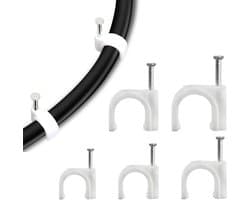 Praktische set van 100 zelfklevende kabelklemmen met ingeklapte spijkers voor het bevestigen van kabels en leidingen, ideaal voor thuis en op kantoor