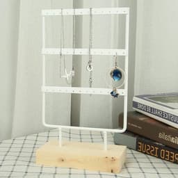 Sieradenopbergrek met 36 Gaten - Metaal Sieraden Display Stand voor Oorbellen en Kettingen met Houten Basis — thumbnail 5