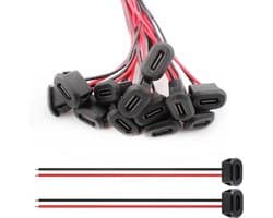 Set van 12 USB Type C Connectoren met Snap Groove Beugel, 3A 2-Pin Plug en 24 AWG Vrouwelijke Kabel voor Paneelmontage en Flush Socket