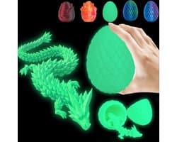 3D Drakenei - Draak in Ei - Decoratie - Volledig Afneembare Gewrichten - 30 cm Draak - Fluorescerend Groen