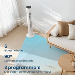 Auronic Torenventilator - Vloerventilator - Luchtkoeler - Ventilator Staand - 105 CM - 5 Snelheden - Met Afstandsbediening - Stille Ventilator - Fan - 45 dB - Wit — thumbnail 4