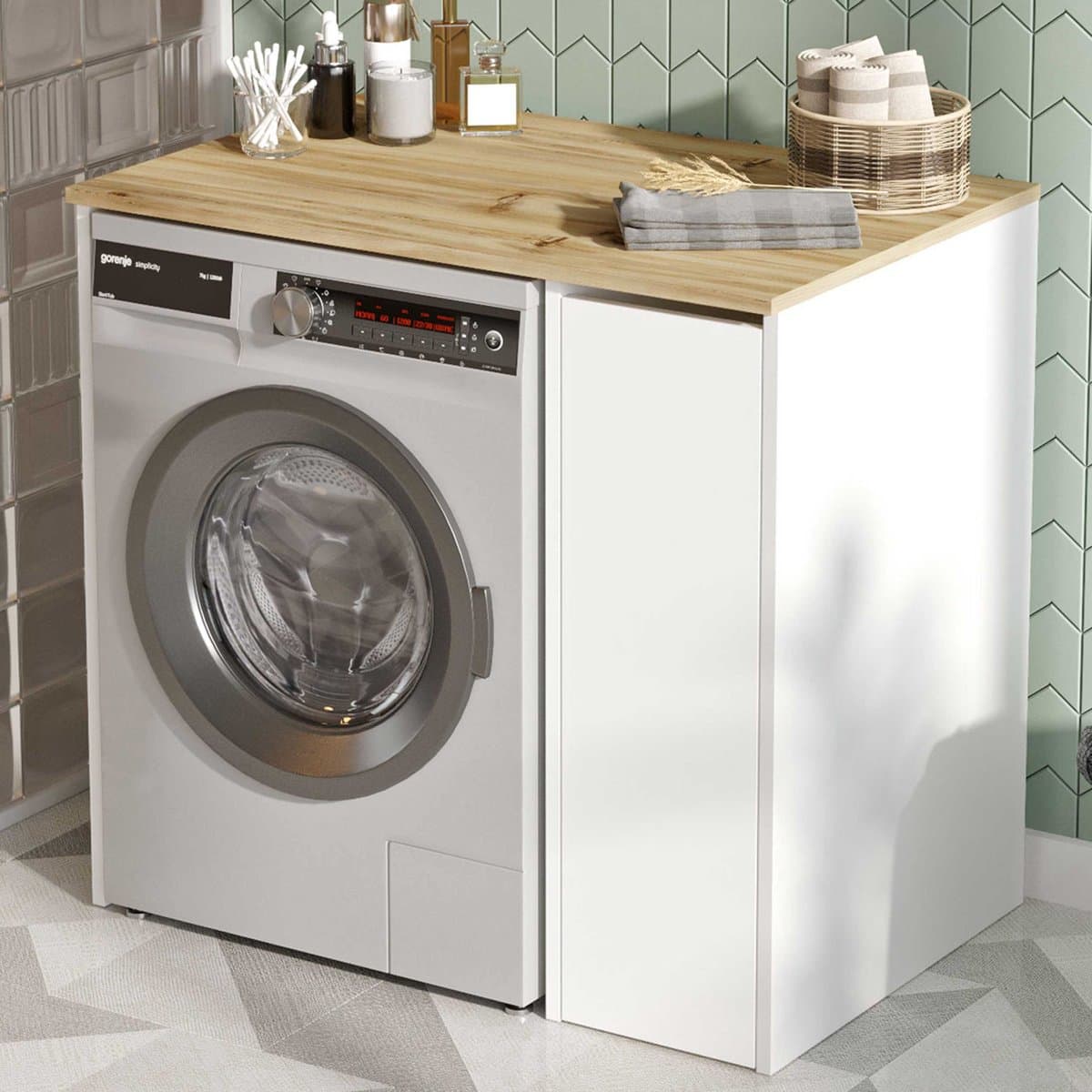 SA1 Badkamerkast | 100% MELAMINE | Walnoot, Wit - Emob - wasmachinekast_enkel - Melamine; Spaanplaat — afbeelding 1