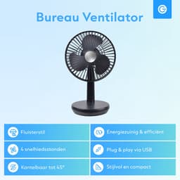 Bureau Ventilator Draadloos - Stille Mini Kleine USB Fan - Hand ventilatoren - Zwart - Silvergear — thumbnail 2