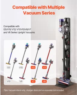 Stofzuigerstandaard 32x26x126cm, Geschikt voor Dyson G5 V15 V12 V11 V10 V8 V7 V6 Serie Staande Stofzuigers En Accessoires, Vloerstandaard met 6 Haken En Antislip Voetpads, Zwart — thumbnail 5