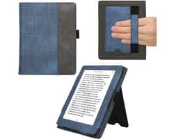 kwmobile hoes voor e-reader geschikt voor Kobo Aura Edition 1 - Cover met standaard in donkerblauw / donkergrijs - Kunstleer