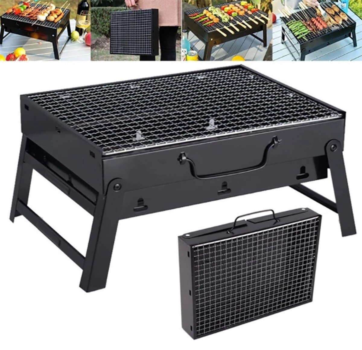 IBBO® - Opvouwbare BBQ -Draagbare opvouwbare grill met rooster -Portable Vouw Barbecue - Festival BBQ - Camping - Tafel - Zomer - Rechthoekig - 40 x 27 x 20cm - Zwart — afbeelding 1