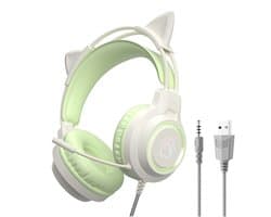 KINSI Gaming Headset met Kattenoren - Ruisonderdrukkende Microfoon 360°, RGB Verlichting & Comfortabele Oorkussens