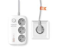 Stekkerdoos met USB, USB-C & Schakelaar - 3250W - 2 Meter - 65W - 3 Stopcontacten - Verdeelstekker - Snellader - Geschikt voor MacBook, Laptop, Smartphone, Tablet etc.,