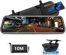 Dashcam - Dashcam voor Auto - Autospiegel - met Achteruitrijcamera - 24cm - 10m Kabel - Touchscreen - Full HD - 1080 p - voor Auto's - 170° Groothoek - Parkeermodus - Loop-Opnamemodus - Supernachtzicht - G-sensor - Zwart — thumbnail 1