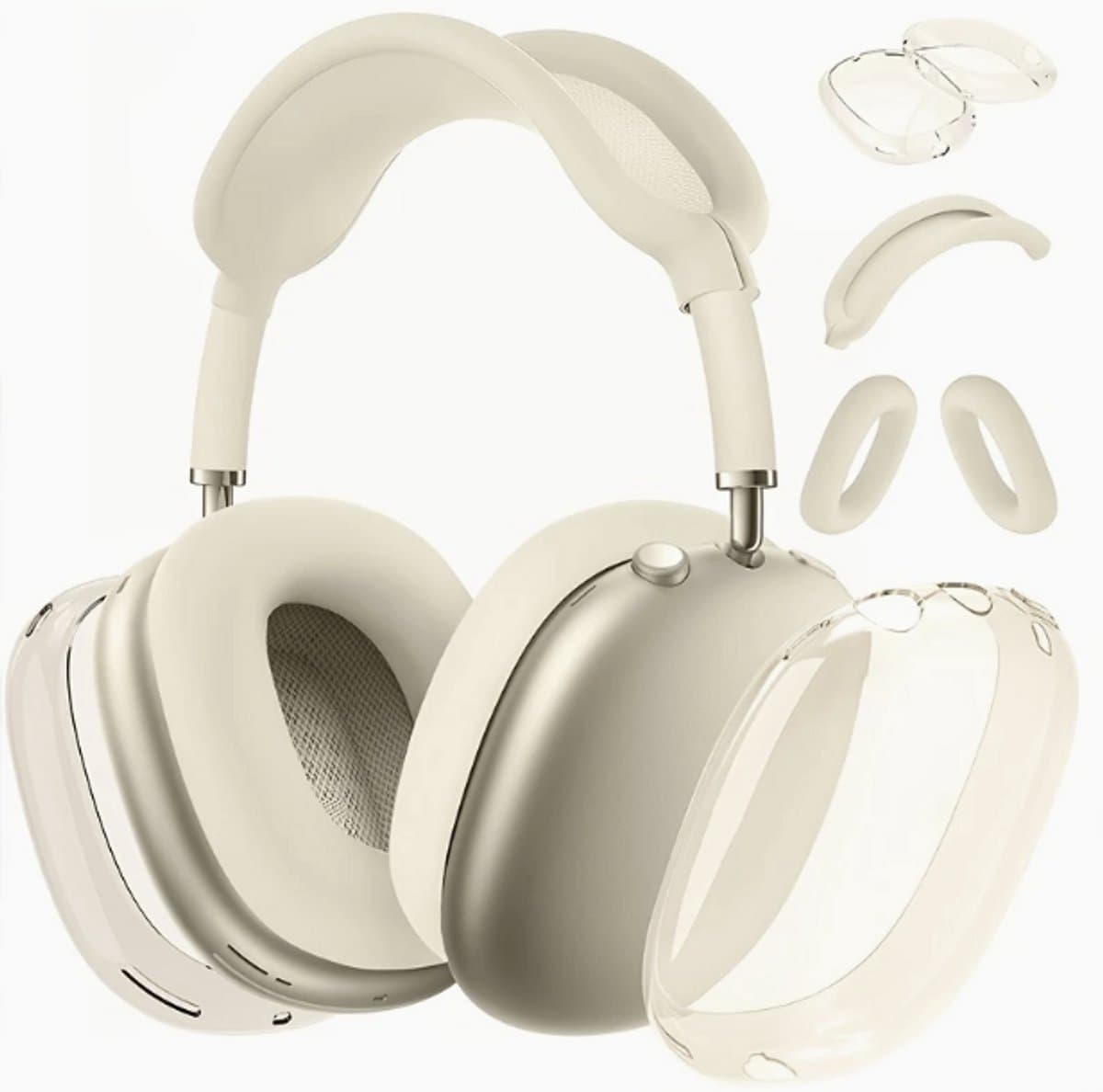 Beschermset voor Apple AirPods Max - 3-delige Set - Hoofdband Cover, Oorkap Beschermers & Reishoes - Siliconen & Hardcase - Airpods Hoesje - Beige — afbeelding 1