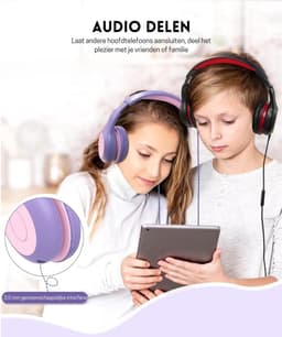 Intelectro Koptelefoon voor Kinderen - Veiligheid en Plezier in Eén! - Hoogwaardige Stereogeluid - Comfortabele Draagervaring - HD Microfoon - Volumeregeling - Brede Compatibiliteit en Audio Delen - Paars/Roze - Levering Sneller dan Aangegeven! — thumbnail 4