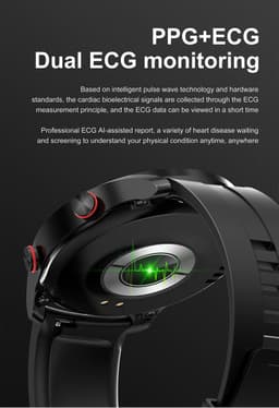 Knobbout Slimme Smartwatch met 1,28 inch Touchscreen- PPG als ECG hartslag- en hartfilamentmeting - ECG + PPG dubbele hartmonitor voor nauwkeurige gezondheidsbewaking - Bluetooth bellen en contacten synchronisatie - zwart staal+siliconen horlogeband — thumbnail 14