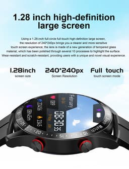 Knobbout Slimme Smartwatch met 1,28 inch Touchscreen- PPG als ECG hartslag- en hartfilamentmeting - ECG + PPG dubbele hartmonitor voor nauwkeurige gezondheidsbewaking - Bluetooth bellen en contacten synchronisatie - zwart staal+siliconen horlogeband — thumbnail 15