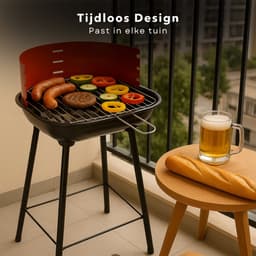 Cheqo® Houtskool Barbecue RVS - Houtskoolbarbecue - Verstelbaar Rooster - Ronde BBQ Rood/Zwart — thumbnail 2