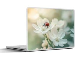 Laptop sticker - 15.6 inch - Lieveheersbeestje - Bloemen - Wit - 36x27,5cm - Laptopstickers - Laptop skin - Cover