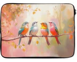 Laptophoes 14 inch - Vogels - Kleurrijk - Tak - Laptop sleeve - Binnenmaat 33x23 cm - Zwarte achterkant