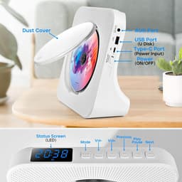 CD-speler - Ingebouwde dubbele HiFi-luidsprekers - Met Bluetooth - FM-radio - AUX-koptelefoonaansluiting - Wit — thumbnail 2