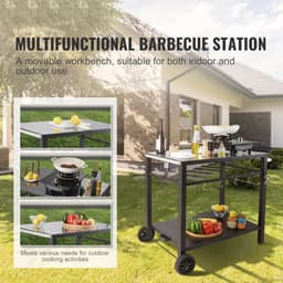Barbecuetrolley voor Buiten, Barbecuetrolley met Twee Planken, Mobiele Voedselmaker, Patiotrolley — thumbnail 3
