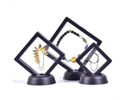 Ainy - Frame Display set van 3 stuks zwart voor minifigures | Sieradendoos / sieradenhouder / ringendoos / opbergbox voor ringen oorbellen kunstnagels postzegels pas fotolijst mini parfum smartwatch iWatch bloemen | Accessoires voor dames & mannen