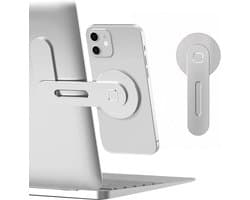 Magnetische Telefoonhouder voor Laptop – Aanpasbare Telefoonmonitor Zijbevestiging – Compatibel met iPhone 13/12 Series – Dun & Opvouwbaar -Zilver — afbeelding 1