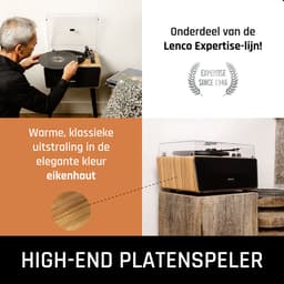 Lenco Bluetooth Platenspeler - 4 Ingebouwde Speakers - Platenspeler op poten - Lenco Expertise lijn - Platenspeler meubel - LS-570OK - Eikenhout — thumbnail 2
